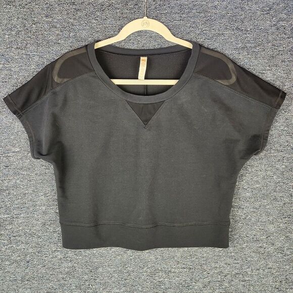 Womens Lucy Black Mesh‎ Crop Pullover Yoga Top - Picture 1 of 4